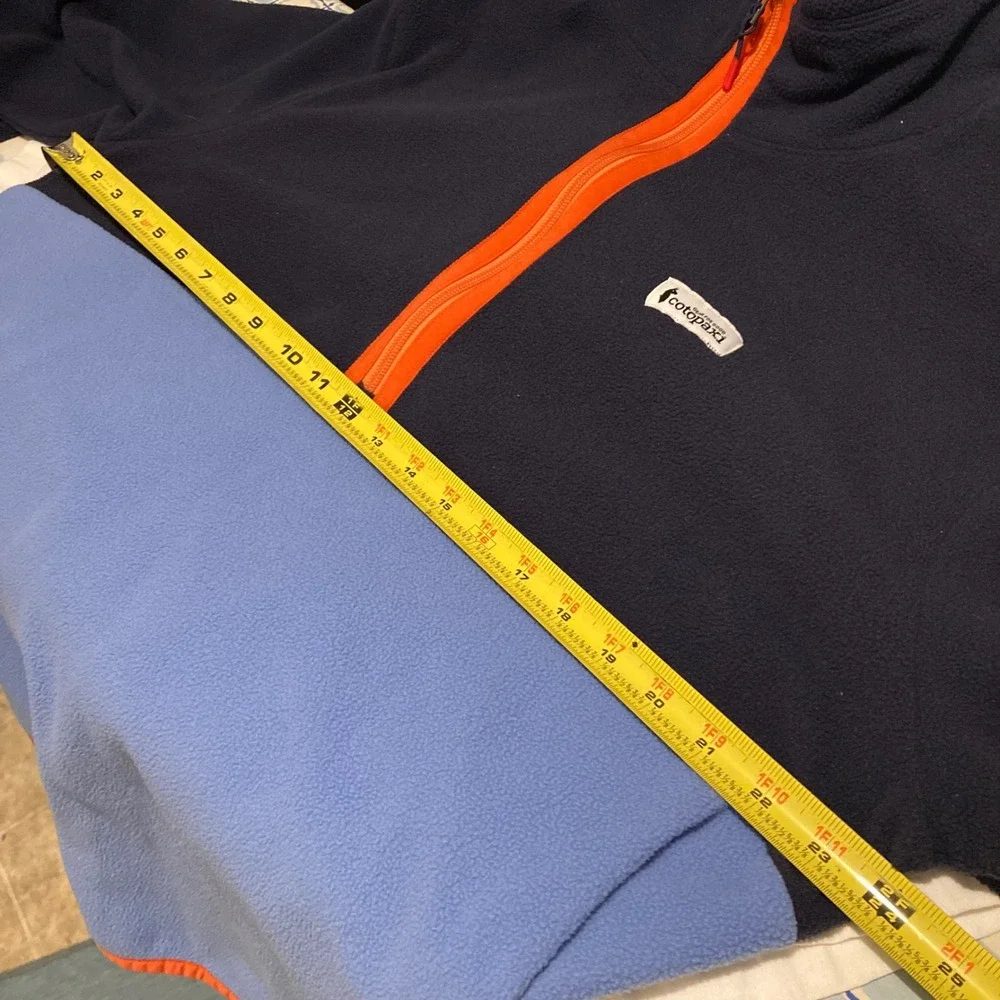 Cotopaxi Teca Fleece Pullover Mens Large Navy Blue Orange Color Block 1/4 Zip